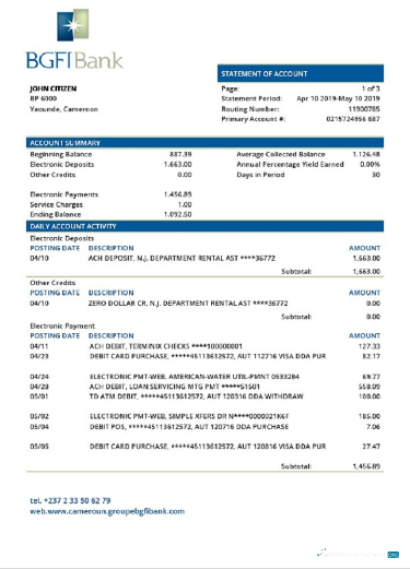 Download Cameroon BGFI Bank statement word